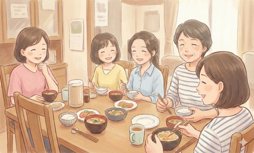 団らん風景（イラスト）